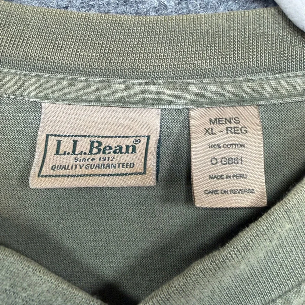 L.L. Bean Henley Shirt Men XL‎ Olive Green Cotton Three Button Casual Faded Wash